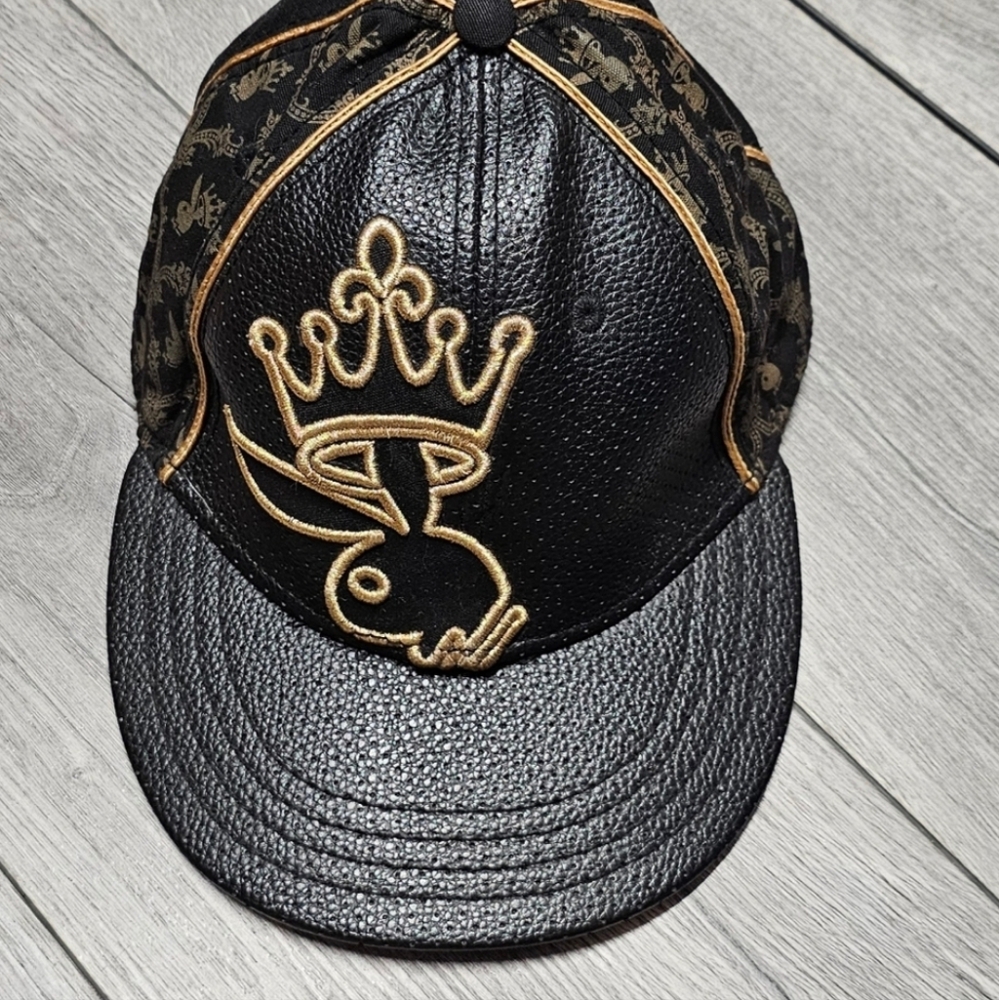 2008 EUC PlAYBOY Hat Baseball Cap Black/Gold Playboy And Rabbit Head Design
